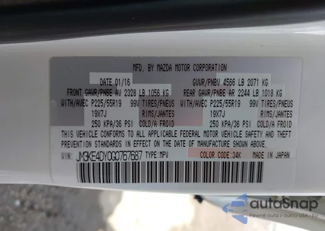 2016 Mazda Cx-5 Grand Touring from USA, damaged, VIN JM3KE4DY0G0767687